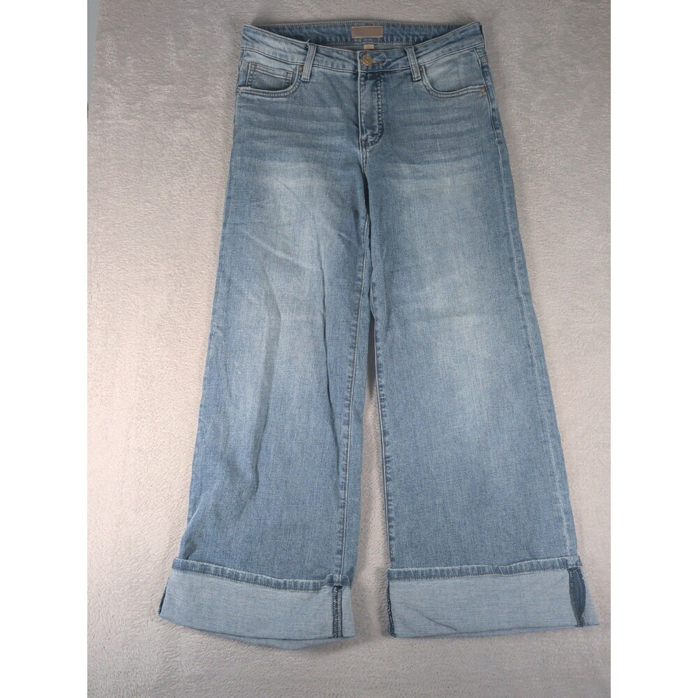 KUT From The Kloth Meg Fab Ab Wide Leg Cuffed Jeans Womens 6 Light Wash high ris